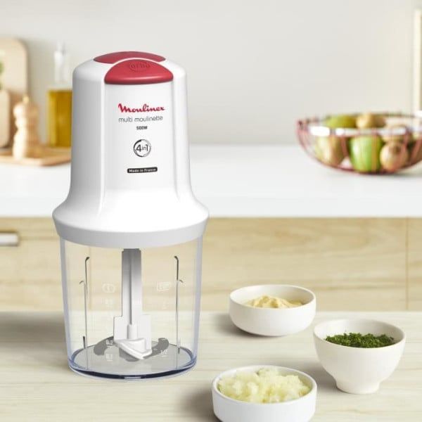 Moulinex Clickchef At710110 Hachoir Électrique 0,5 L 500 W Rouge, Transparent, Blanc