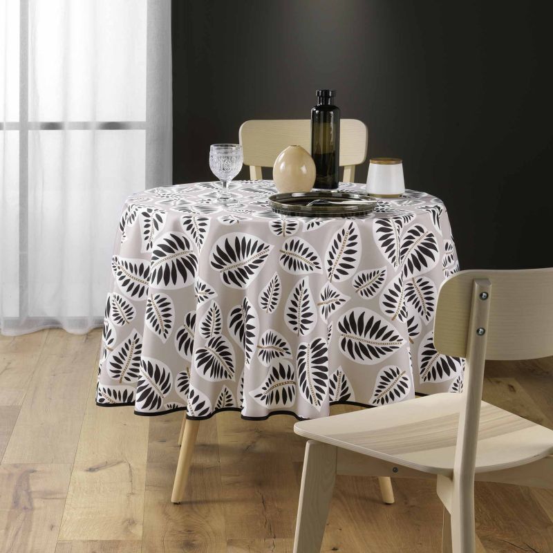 Nappe Antitache Ronde Imprimé "alma" 180cm Noir