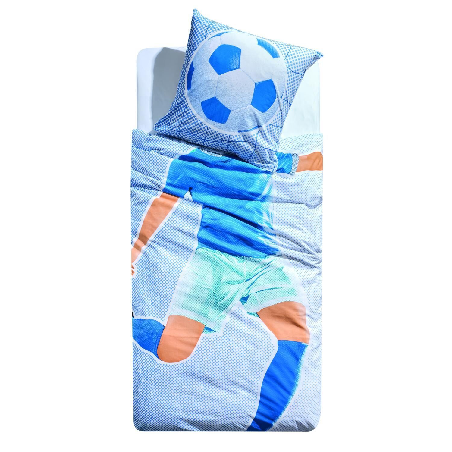 Parure de lit bleu 100% coton housse de couette + 1 taie d'oreiller - 140x200 cm - 65x65 cm TEX HOME