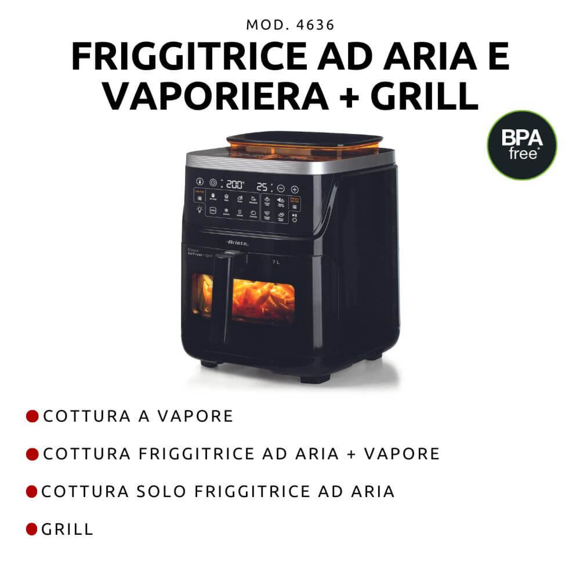 Ariete 4636/00 Unique 7 L Autonome 1700 W Friteuse D’air Chaud Noir