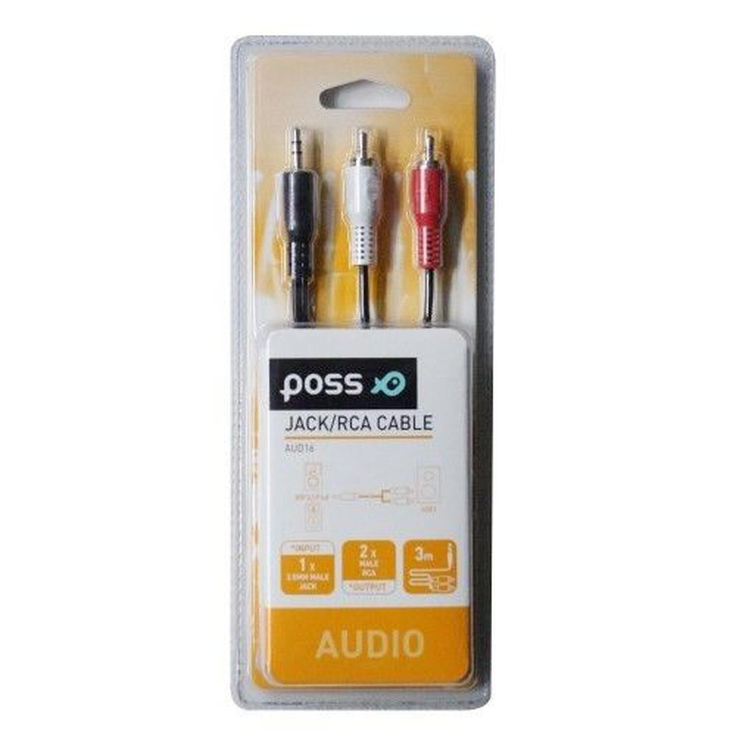 Câble audio Jack/Rca PSAUD16 - Noir/Blanc/Rouge POSS
