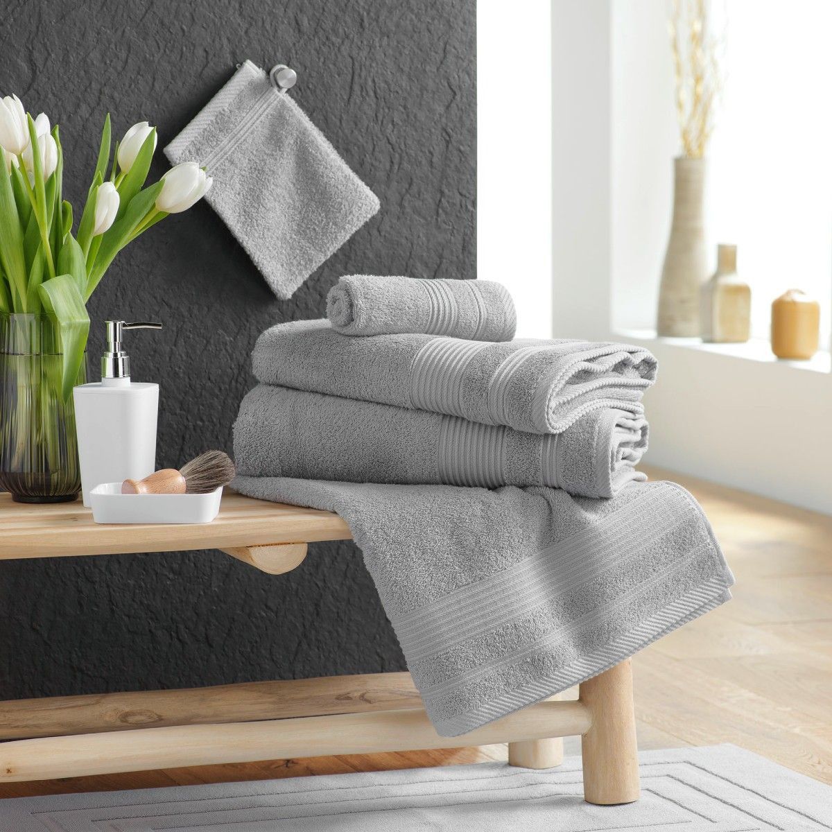 Drap De Douche "tendresse" 70x130cm Gris Perle