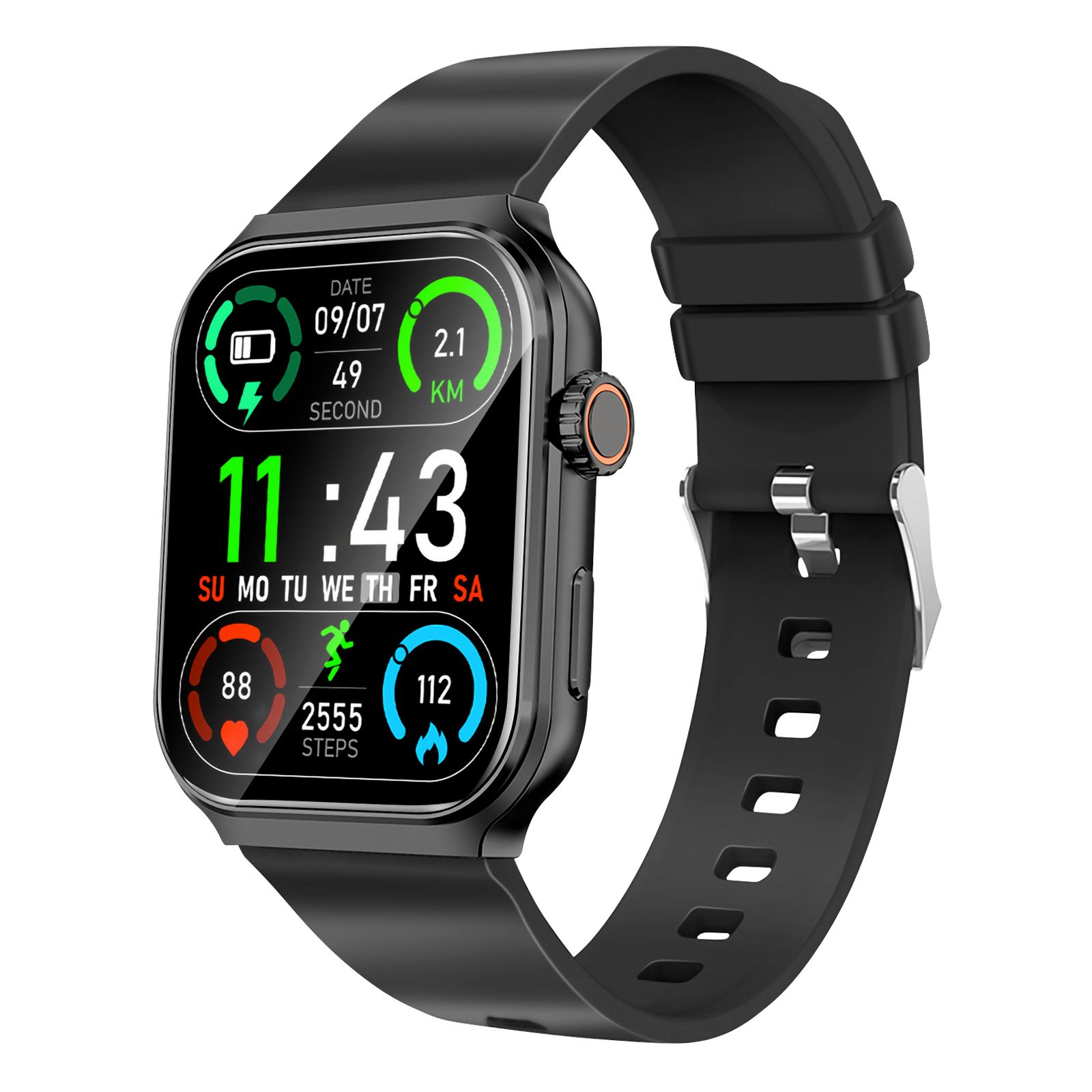 Montre Connectée Bluetooth Suivi Sport Appels Mains Libres Noir Akashi
