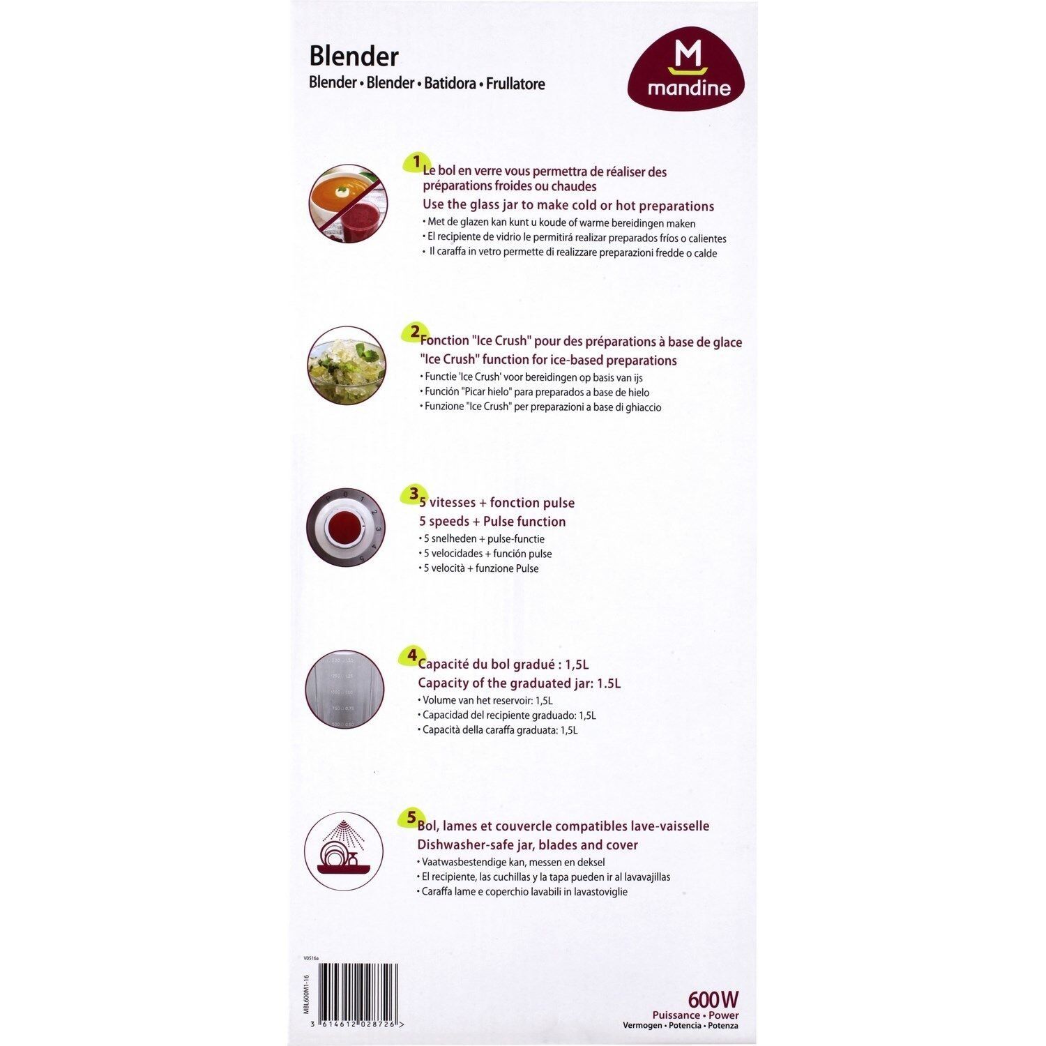 Blender 1,5L MBL600M1 MANDINE