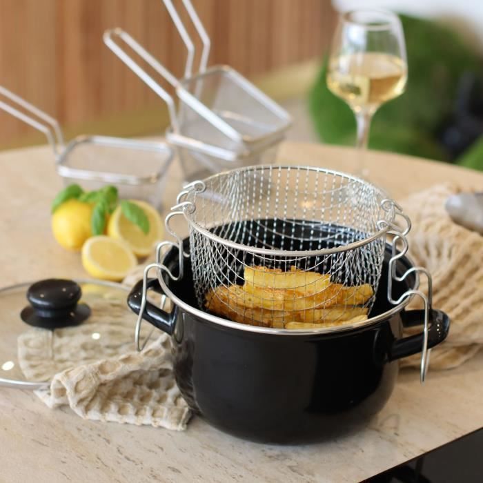 Friteuse - 3645580 - En Acier Émaillé - Noir - 26 Cm - Avec Couvercle Et Panier - Tous Feux Dont Induction