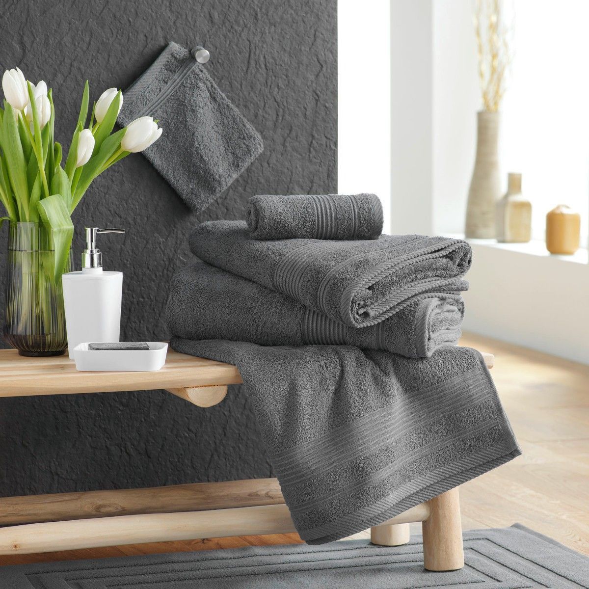 Drap De Douche "tendresse" 70x130cm Anthracite