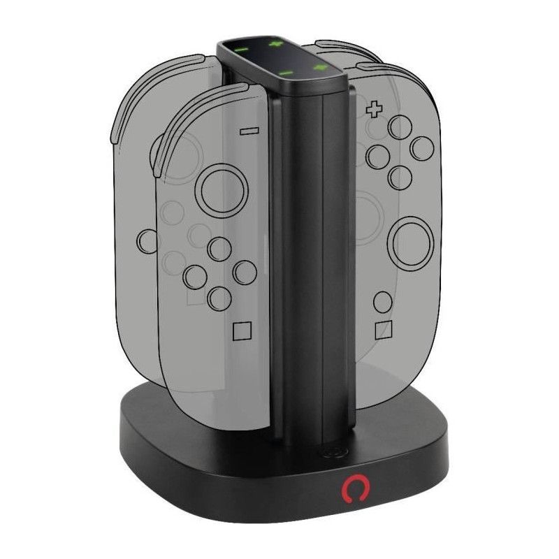 Station De Rechargement - Konix - 2 Paires De Manettes Joy-con - Indicateur De Charge Led - Connexion Usb-a - Noir