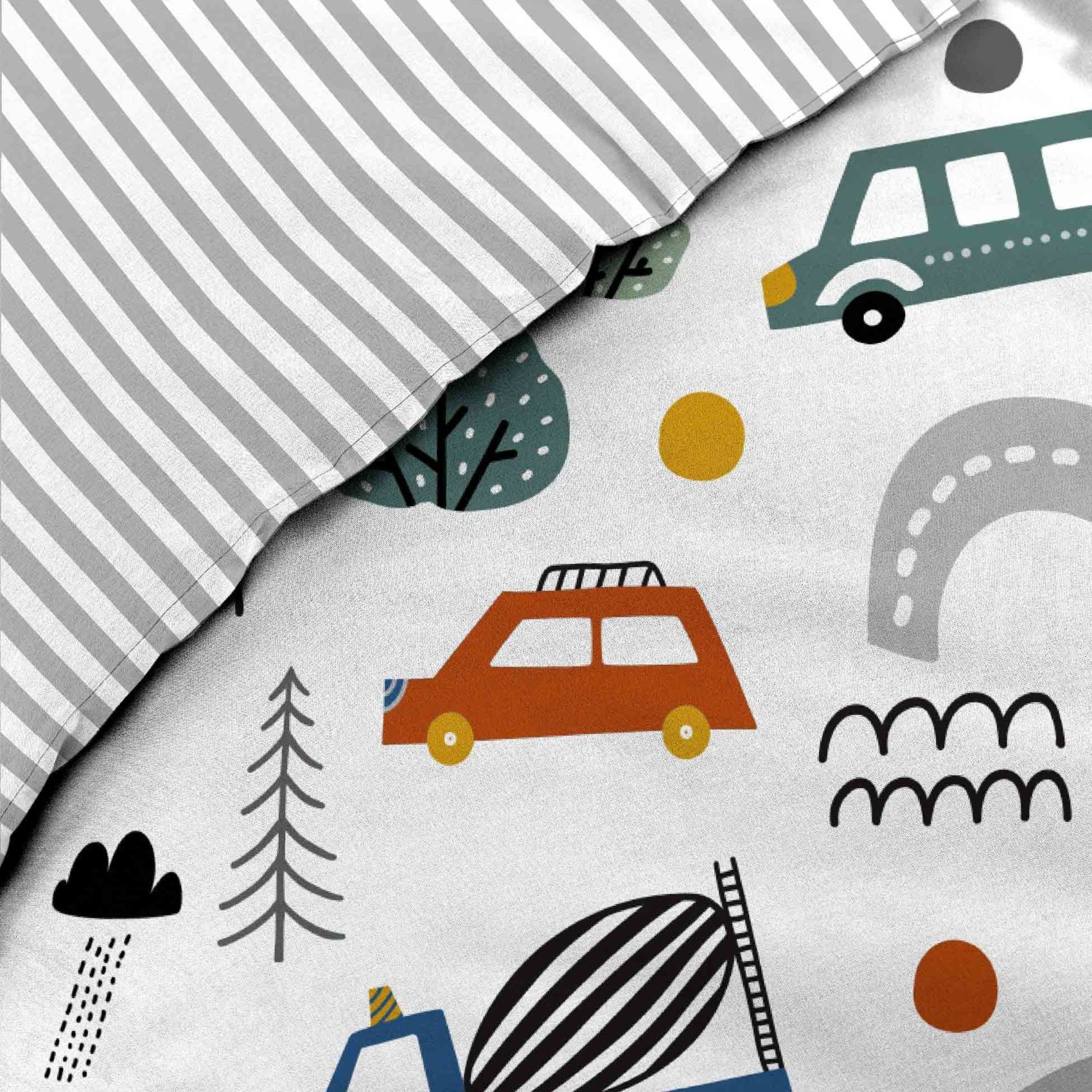 Parure De Lit Enfant Réversible En Coton Motif Véhicules Et Routes