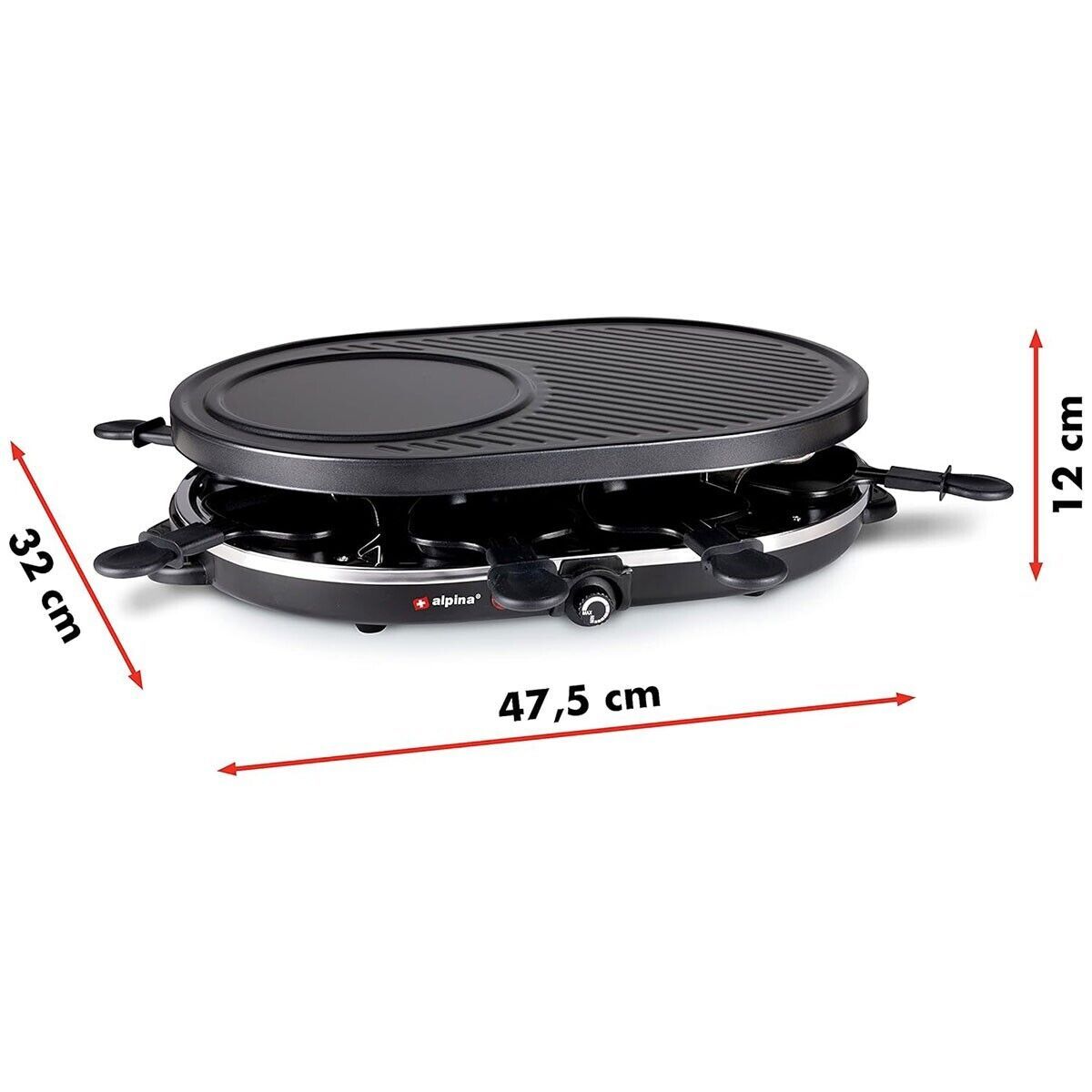 Appareil À Raclette 8 Personnes 1200w Polyvalent Grill + Raclette Revêtement Anti-adh