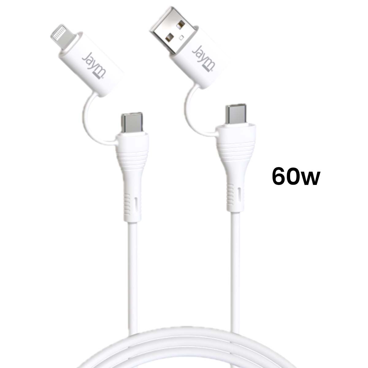 Câble De Charge 3a Et Synchro 4-en-1 Usb / Usb-c / Lightning Pd 60w Blanc Jaym