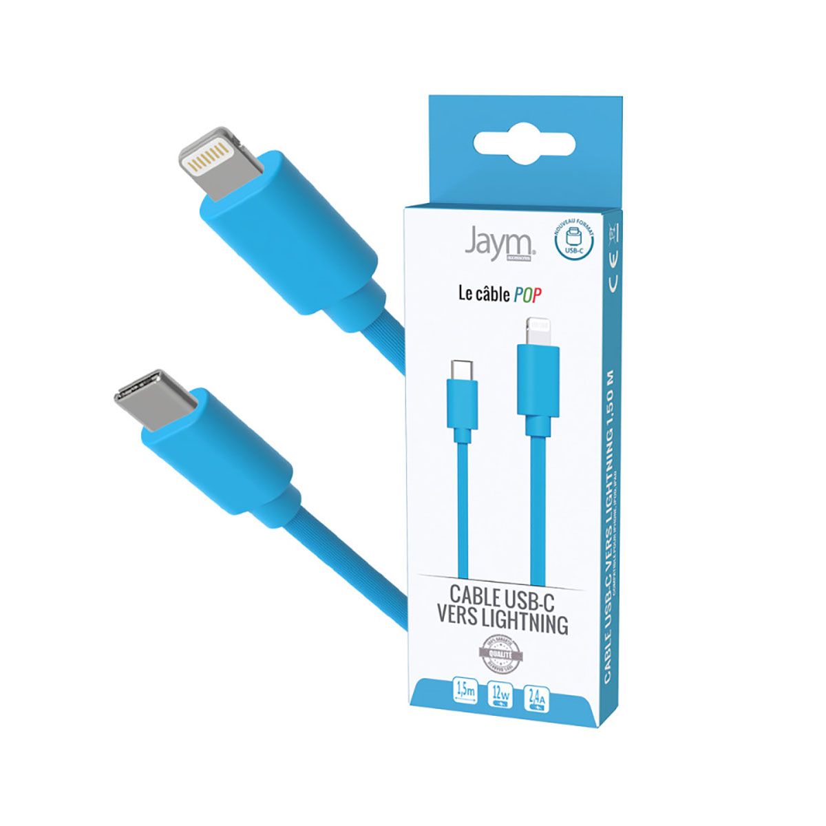 Câble Lightning Vers Usb-c Pd 12w Charge Et Synchronisation Collection Pop 1,5m Bleu Jaym