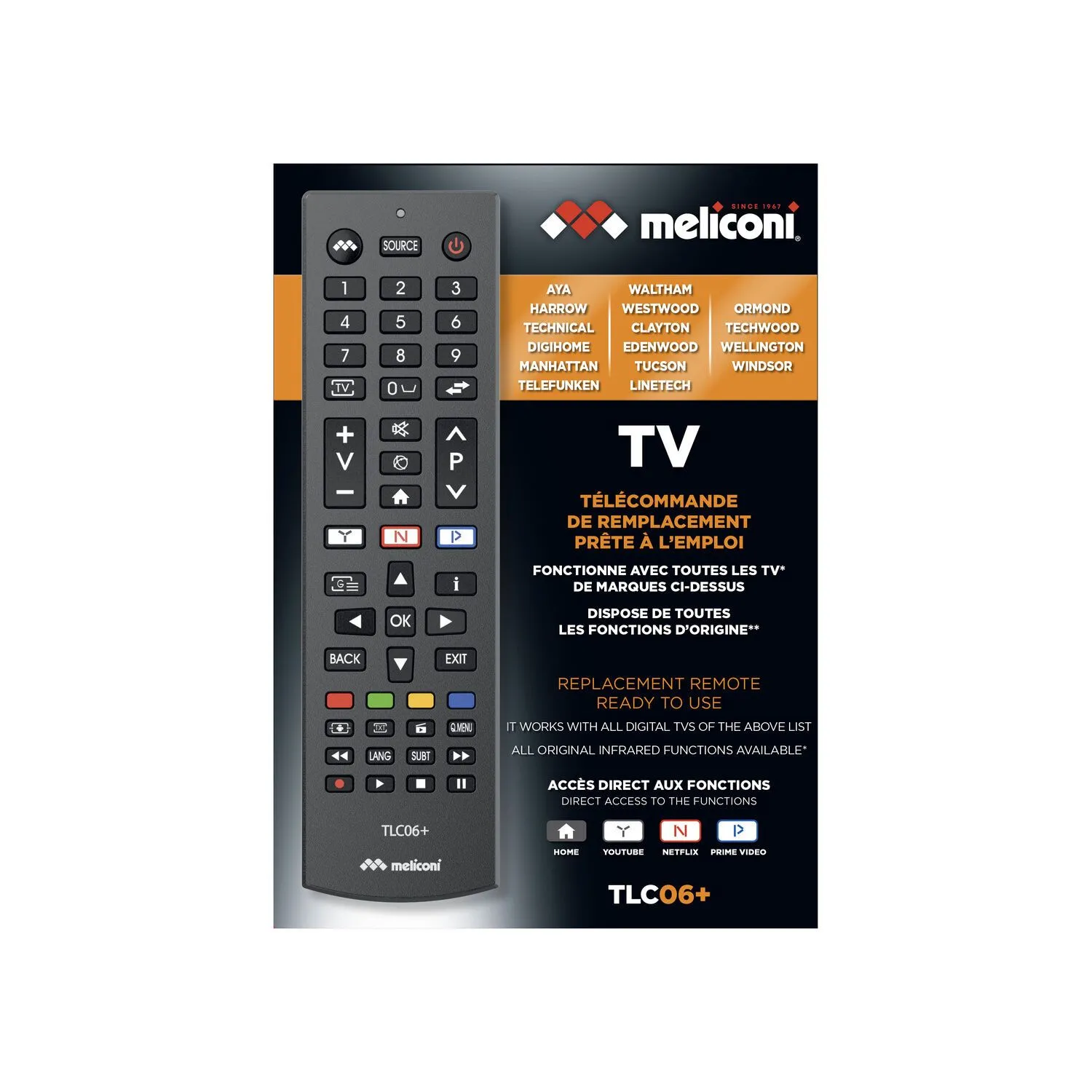 Product Image for Télécommande de remplacement  pour TV - TLC06+ - Noir MELICONI