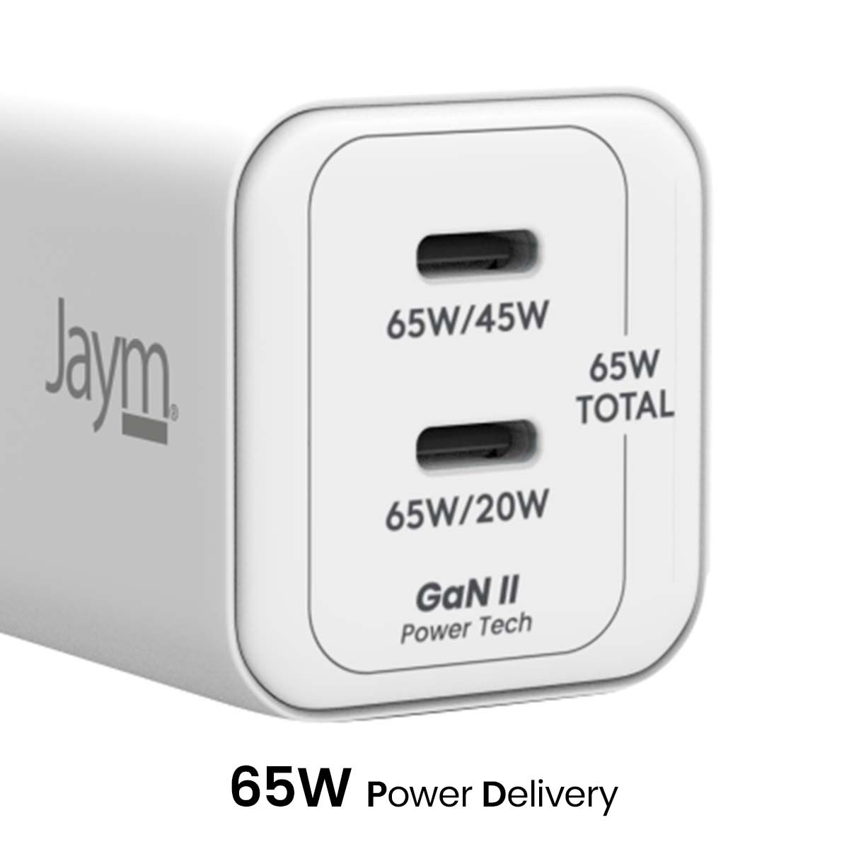 Chargeur Secteur 5a Double Usb-c 65w Pd Pps Gan Rapide Blanc Jaym