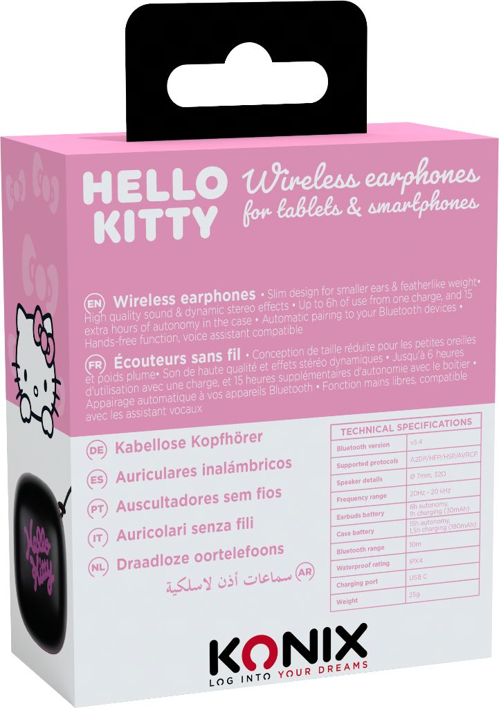 Konix Hello Kitty Casque Sans Fil Ecouteurs Appels/musique Bluetooth Rose, Blanc
