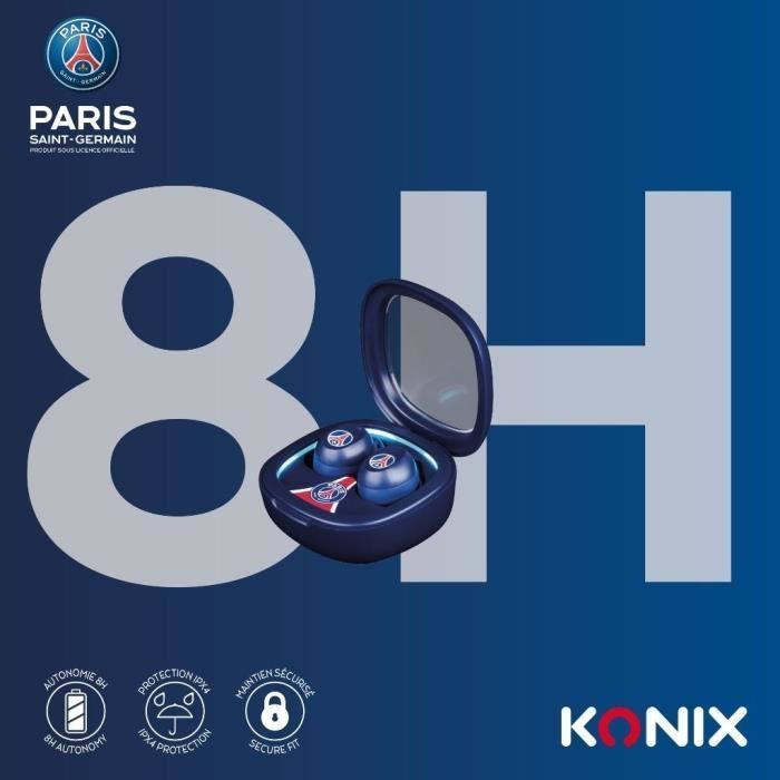 Écouteurs Sans Fil - Psg - Autonomie 8 H + 15 H Avec Boîtier - Résistance A L'eau Ipx4 - Bluetooth - Bleu