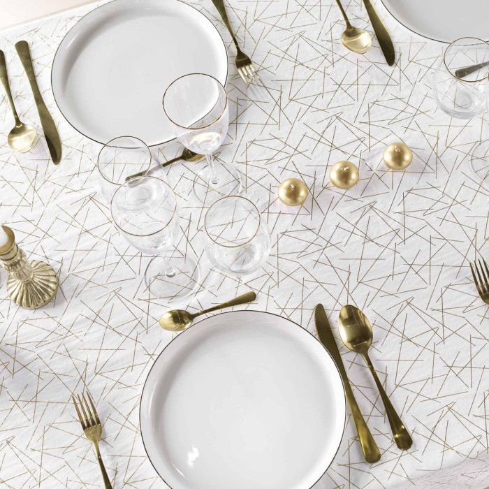 Nappe Antitache Imprimé "mikado" 140x240cm Blanc & Or