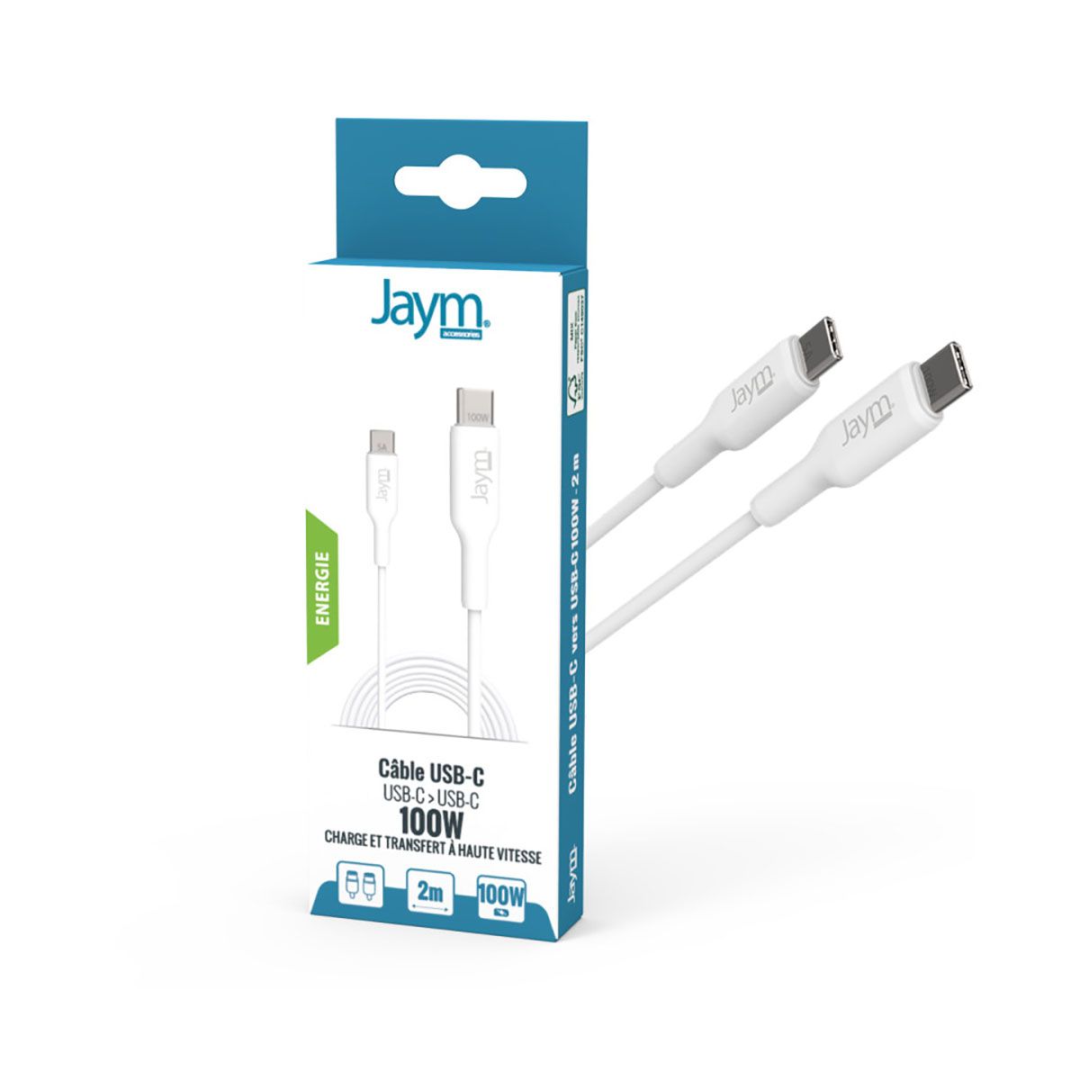 Câble Usb-c Vers Usb-c Pd 3.0 100w Charge Et Synchronisation 2m Blanc Jaym