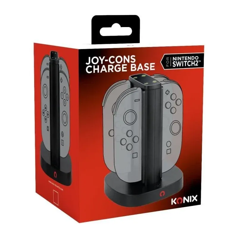 Station De Rechargement - Konix - 2 Paires De Manettes Joy-con - Indicateur De Charge Led - Connexion Usb-a - Noir