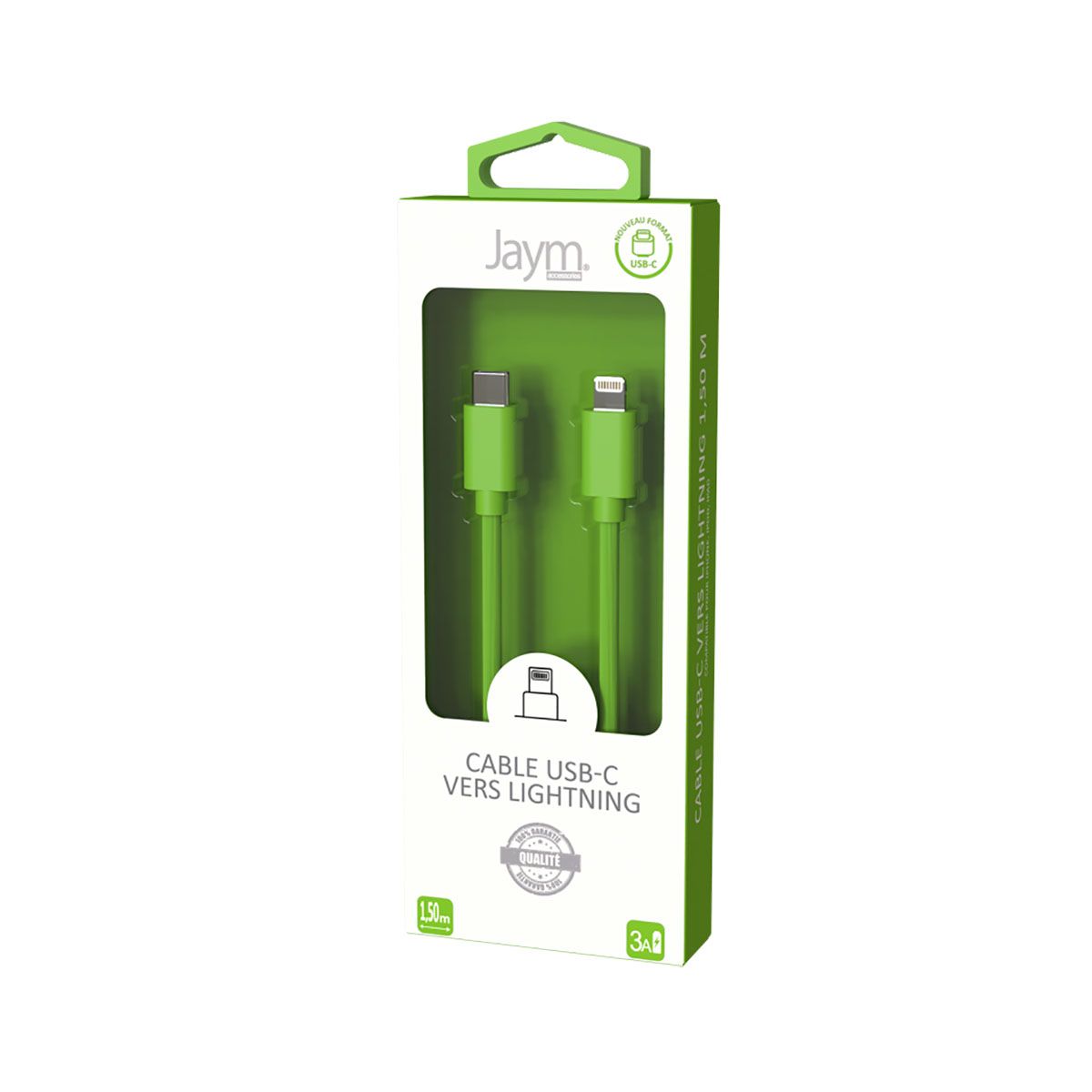 Câble Lightning Vers Usb-c Pd 3a Charge Et Synchronisation Collection Pop 1,5m Vert Jaym