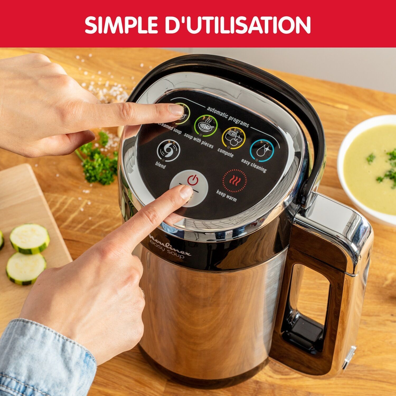 Blender Chauffant Easy Soup, 4 Programmes Noir/Inox LM841810 MOULINEX