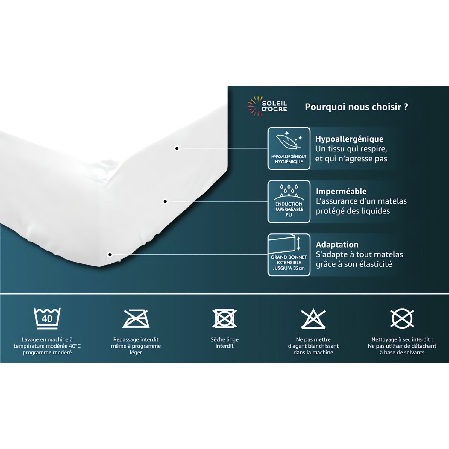 Protège Matelas Imperméable 160x200 Cm Eponge