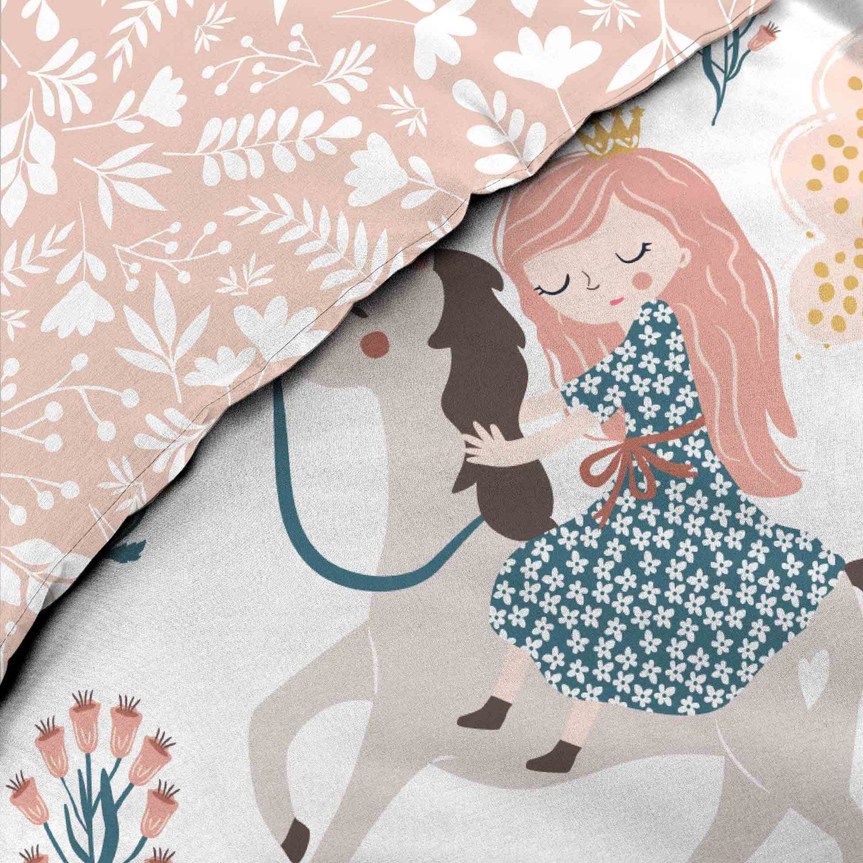 Parure De Lit Enfant Réversible En Coton Motif Princesse Et Licorne
