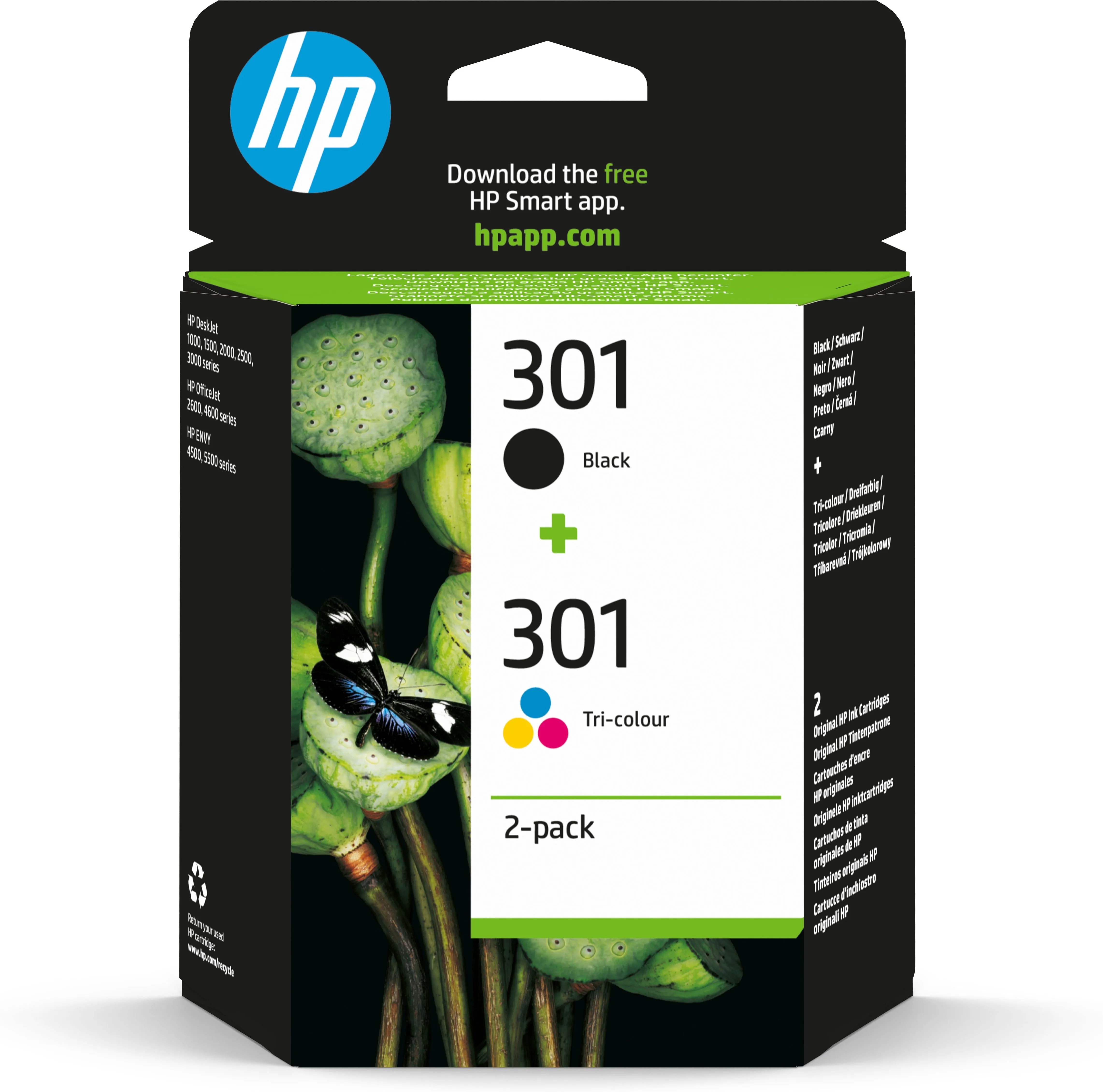 Product Image for HP 301 pack de 2 cartouches d'encre noir/trois couleurs authentiques