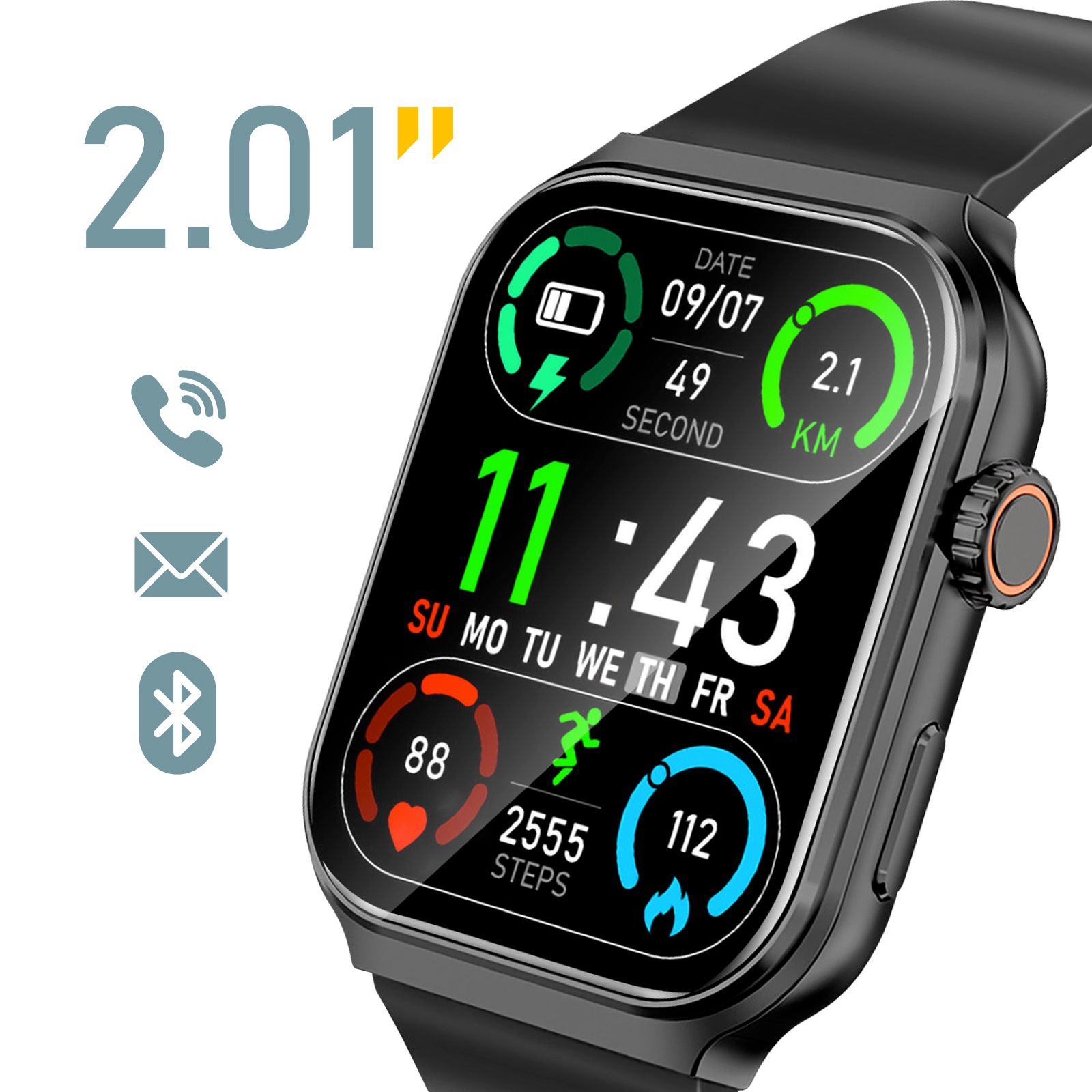 Montre Connectée Bluetooth Suivi Sport Appels Mains Libres Noir Akashi