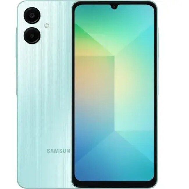 Téléphone mobile Samsung Galaxy A06, 128 Go, 4 Go de RAM, 4G, bleu clair.