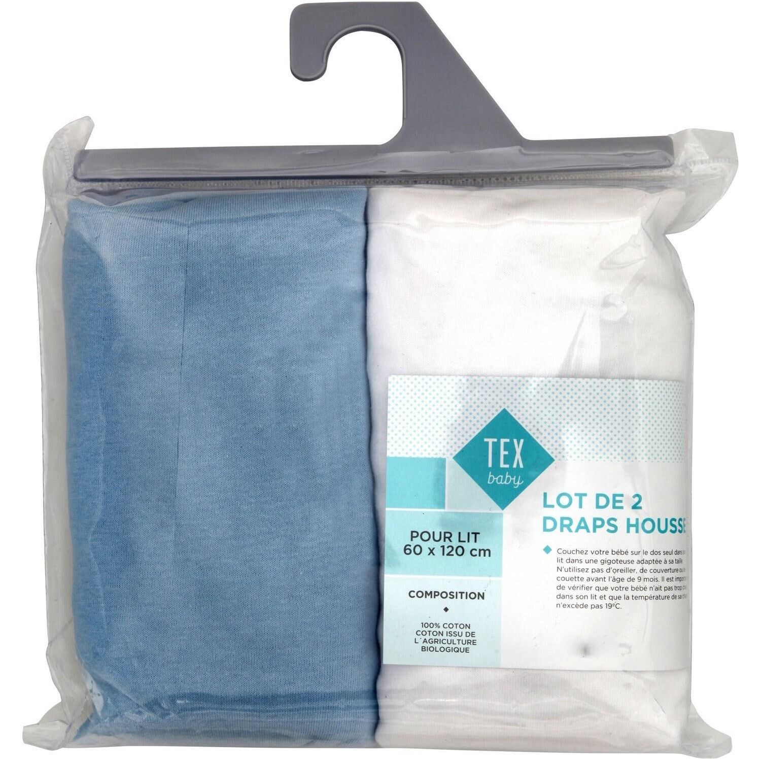 Drap housse bleu - 60x120cm TEX BABY