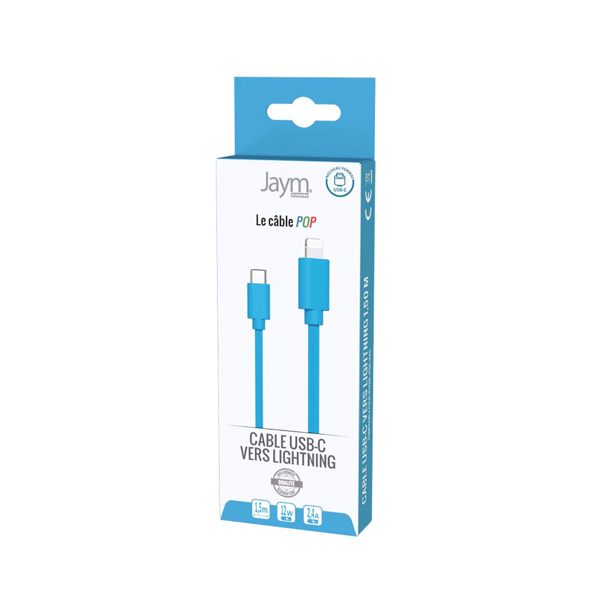 Câble Lightning Vers Usb-c Pd 12w Charge Et Synchronisation Collection Pop 1,5m Bleu Jaym