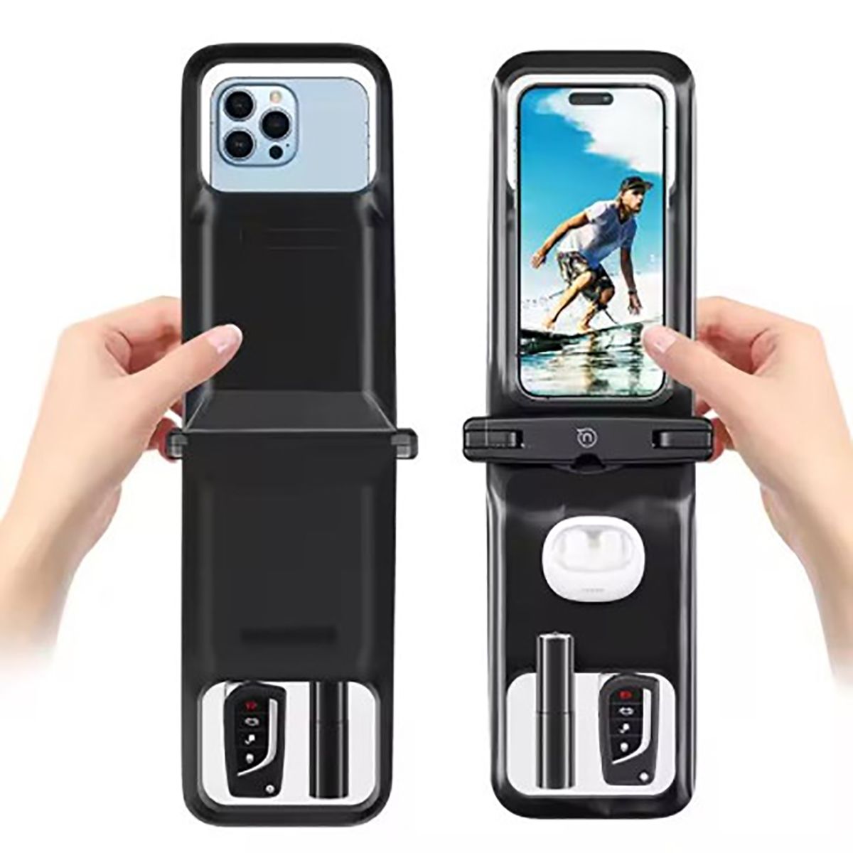 Étui Étanche Pour Smartphone 7" Double Poche Ip68 Noir Usams