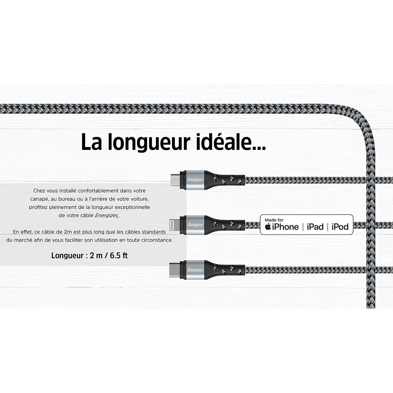 Energizer - Câble De Charge Usb-c Tressé - Câble Pour Chargeur Long - Haute Résistanc