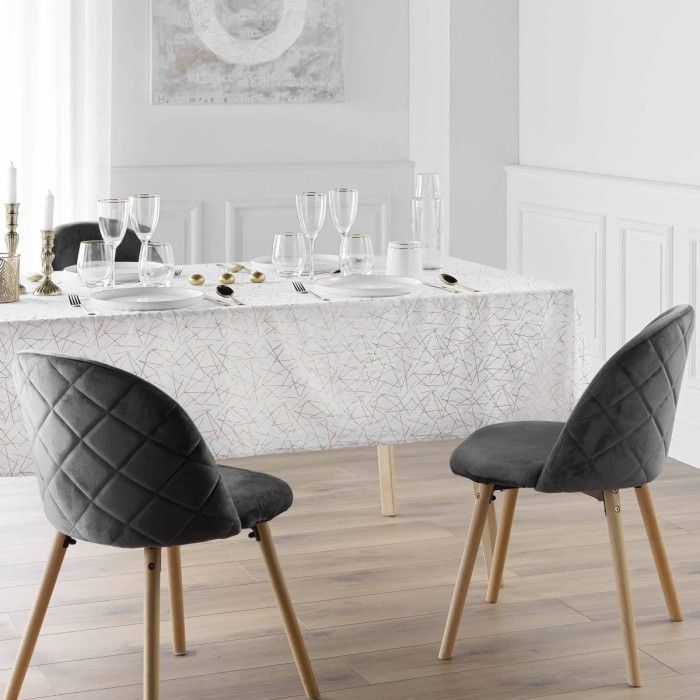 Nappe Antitache Imprimé "mikado" 140x240cm Blanc & Or