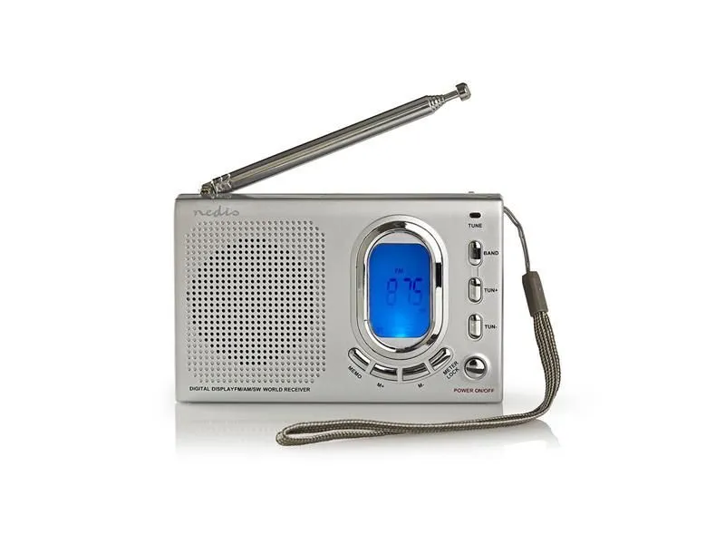 Product Image for Récepteur radio numérique portable AM / FM / ondes courtes, alimenté par pile ou par secteur, avec réveil, minuterie de mise en veille, prise casque, 1,5W, gris.