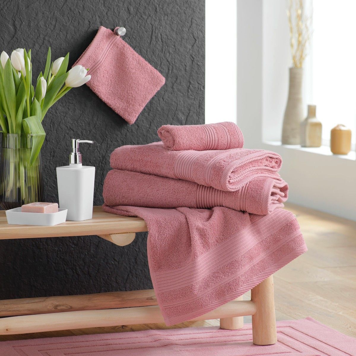 Drap De Douche "tendresse" 70x130cm Bois De Rose