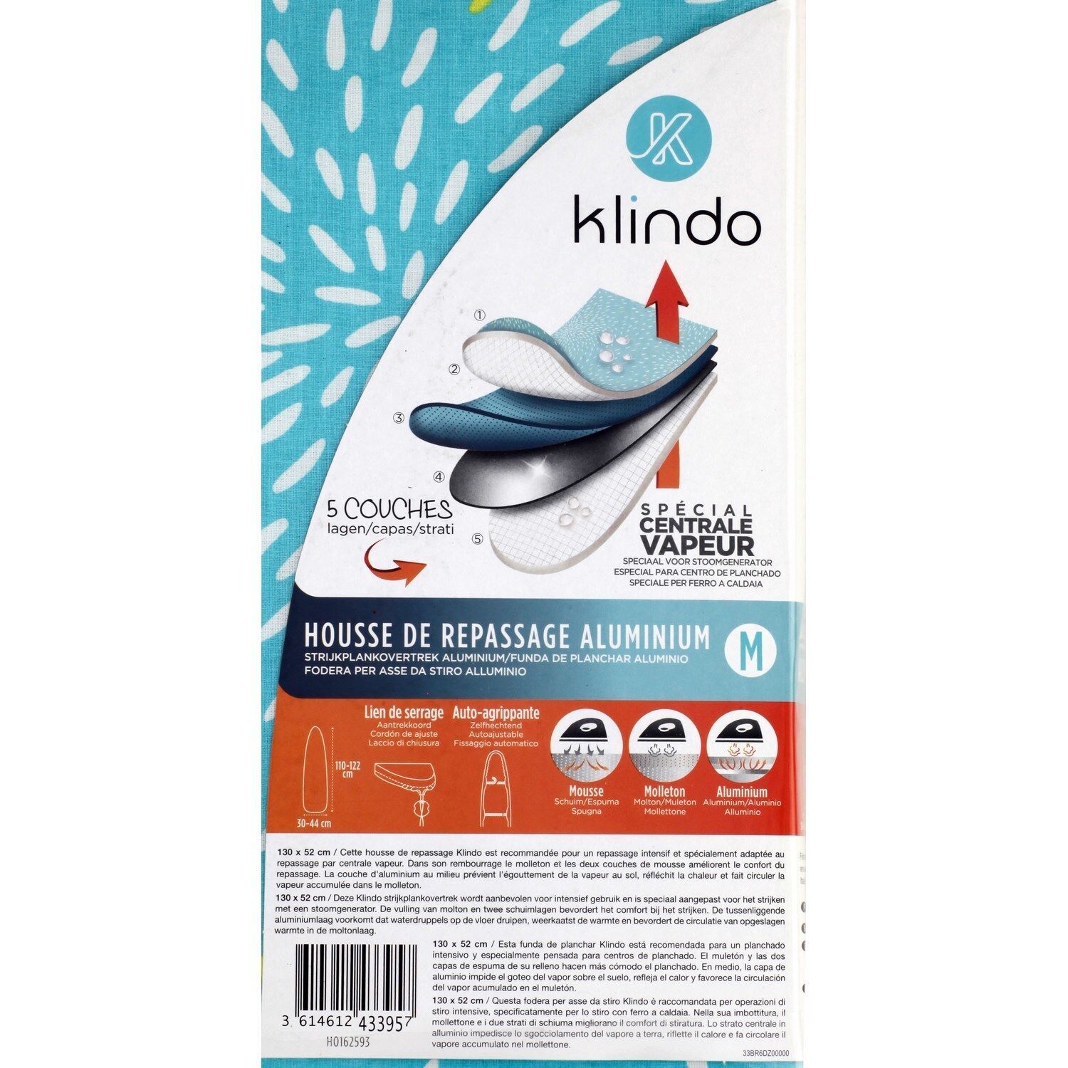 Housse de repassage aluminium M motifs assortis KLINDO