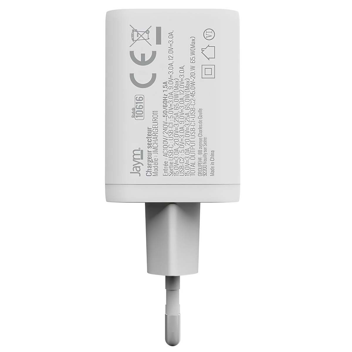 Chargeur Secteur 5a Double Usb-c 65w Pd Pps Gan Rapide Blanc Jaym