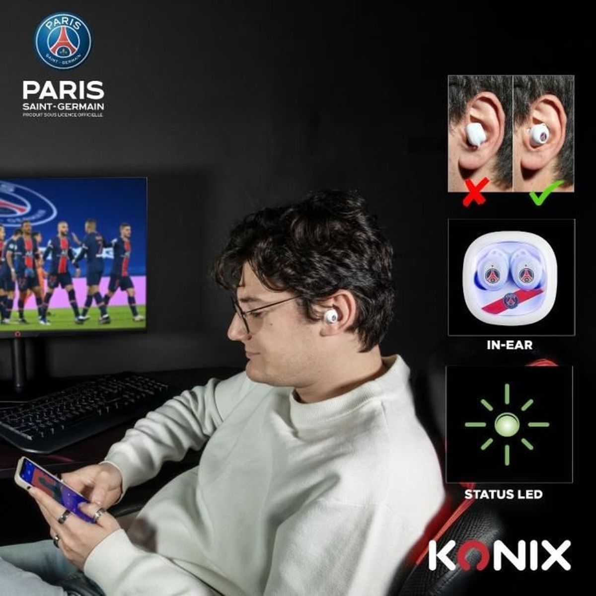 Écouteurs Sans Fil - Psg - Autonomie 8 H + 15 H - Ipx4 - Bluetooth - Blanc