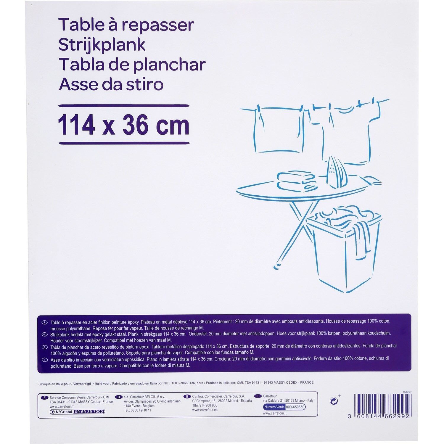 Table à repasser 114x36 cm
