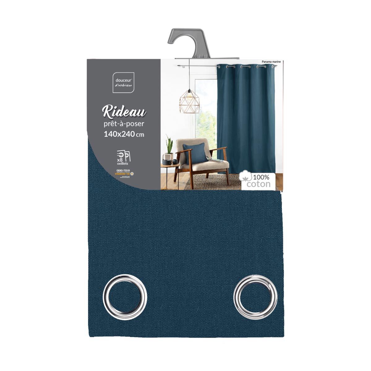 Rideau À Oeillets "panama" 140x240cm Bleu Marine