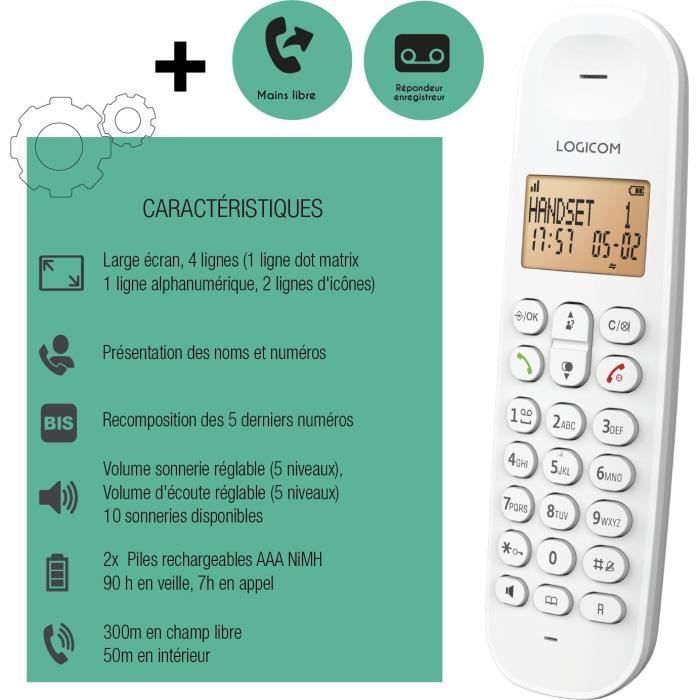 Téléphone Fixe Sans Fil - Dect Iloa 155t Solo - Blanc - Avec Répondeur