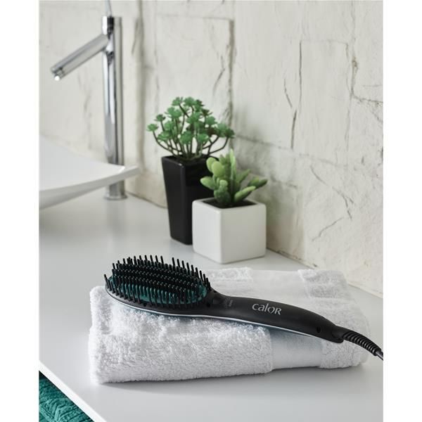 Calor Cf5820c0 Brosse Lissante Power Straight - Pour Cheveux Frises A Crepus - Lissage Facile Et Rapide - Bleu Canard