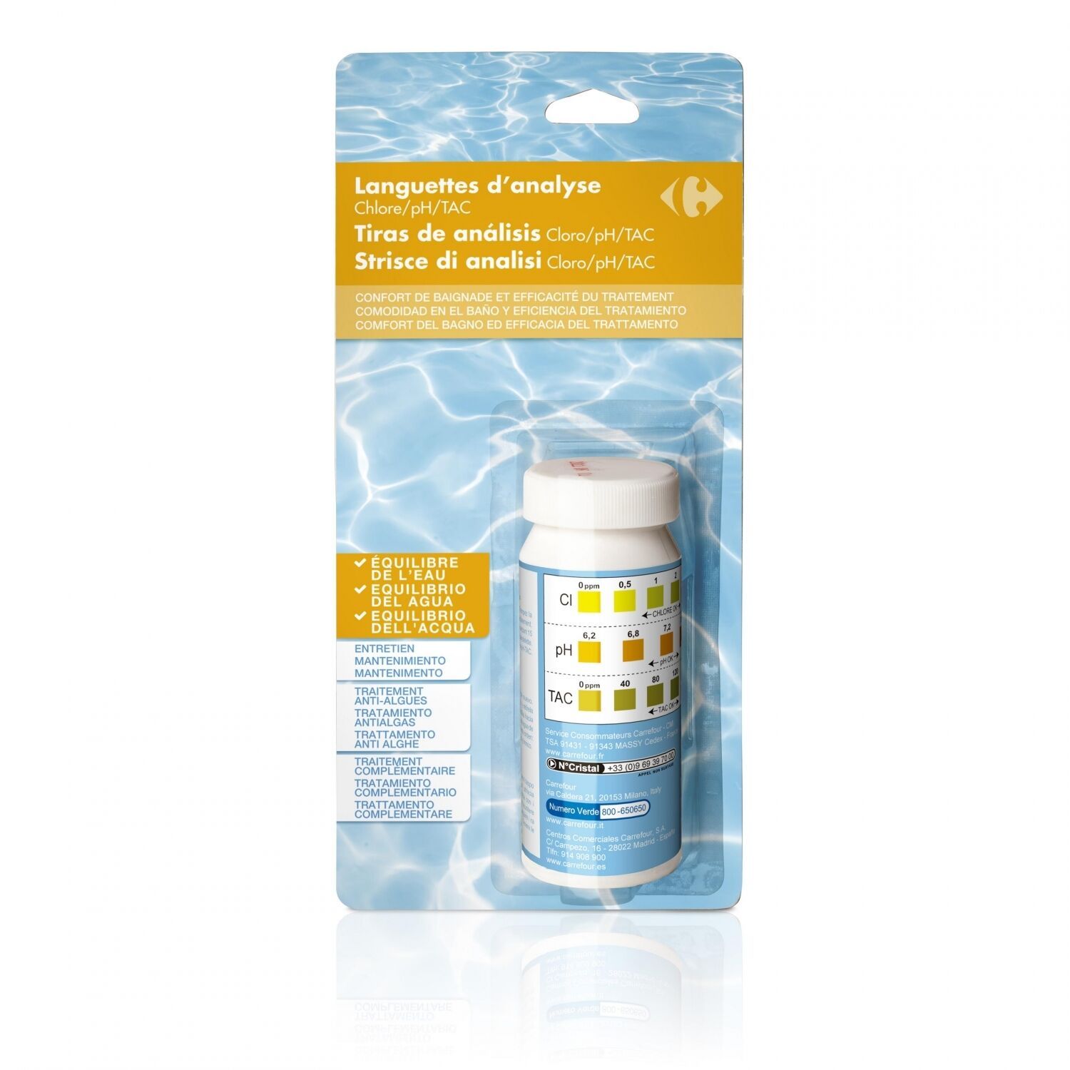 Languette d'analyse Chlorine, pH et Alkalinity CARREFOUR
