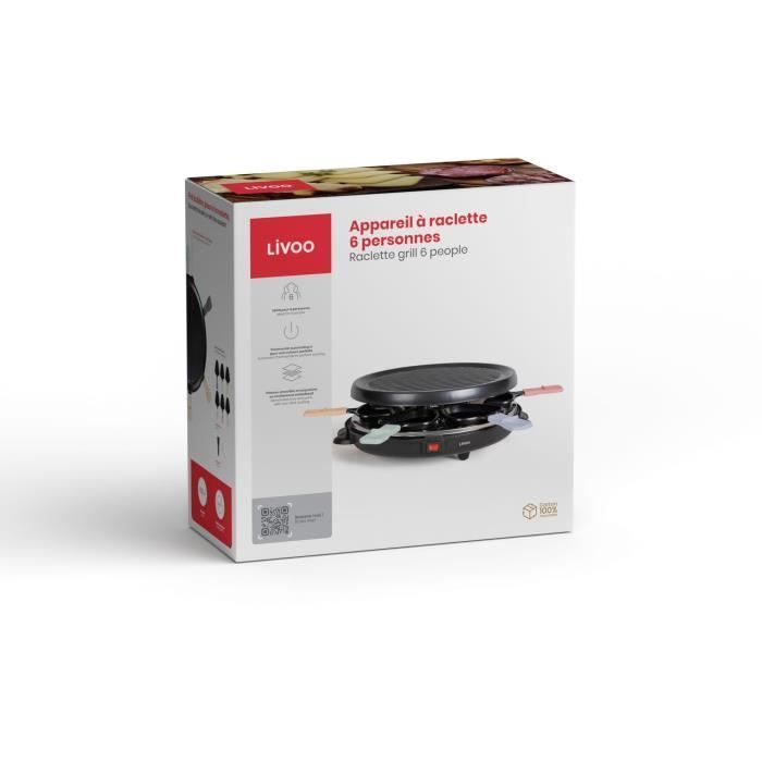 Appareil A Raclette 6 Personnes - Doc207p - 800w - 6 Personnes - Porte Grill Amovible - 6 Spatules Et 6 Caquelons
