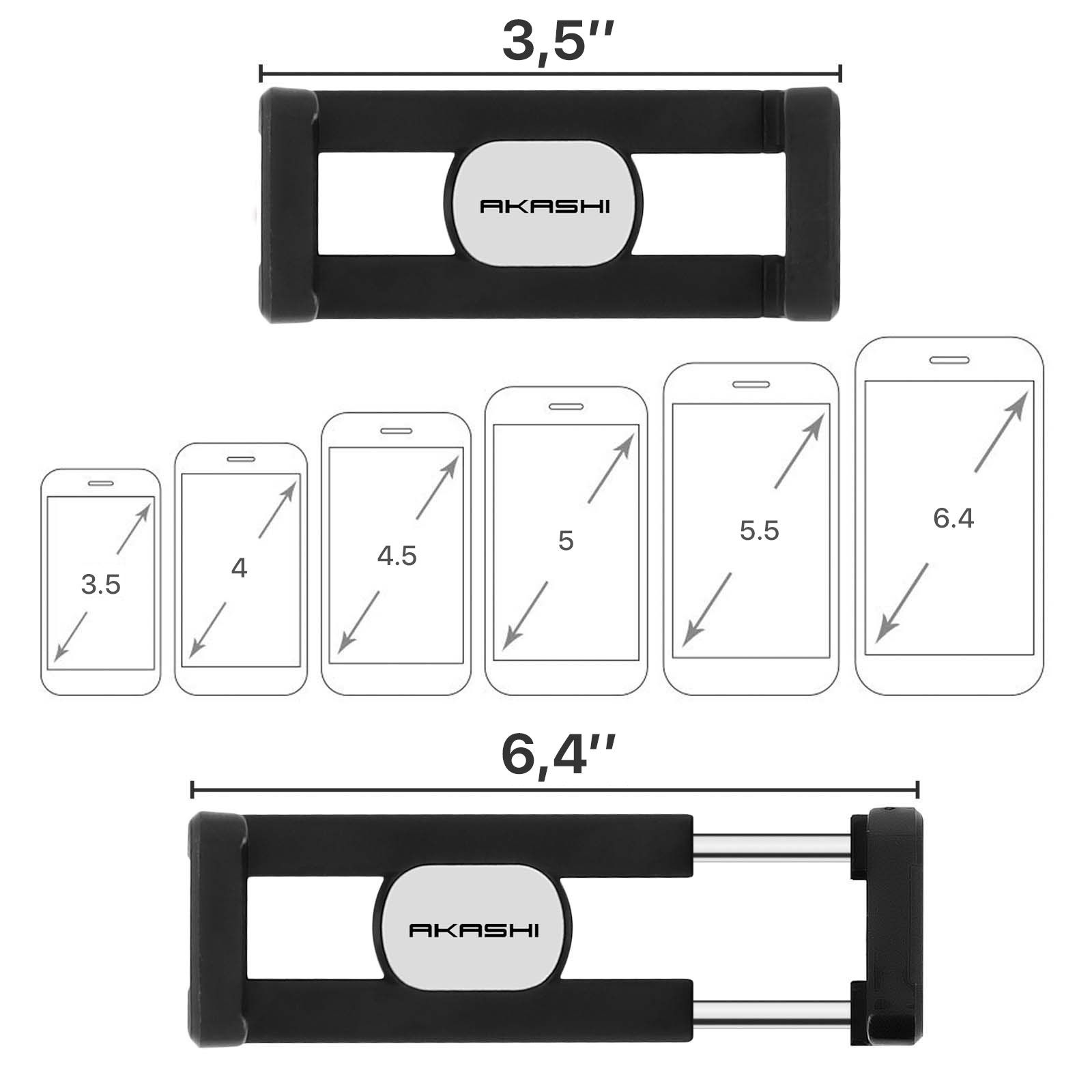 Support Voiture Grille D'aération Rotatif 360° Fonction Stand Vidéo Akashi Noir