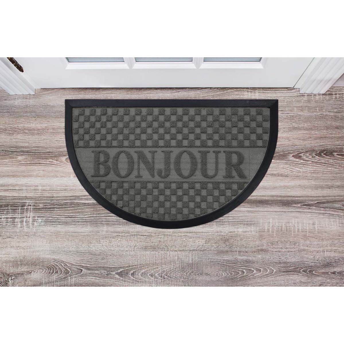 Tapis D'entrée Demi-lune "bonjour" 45x75 Cm Gris