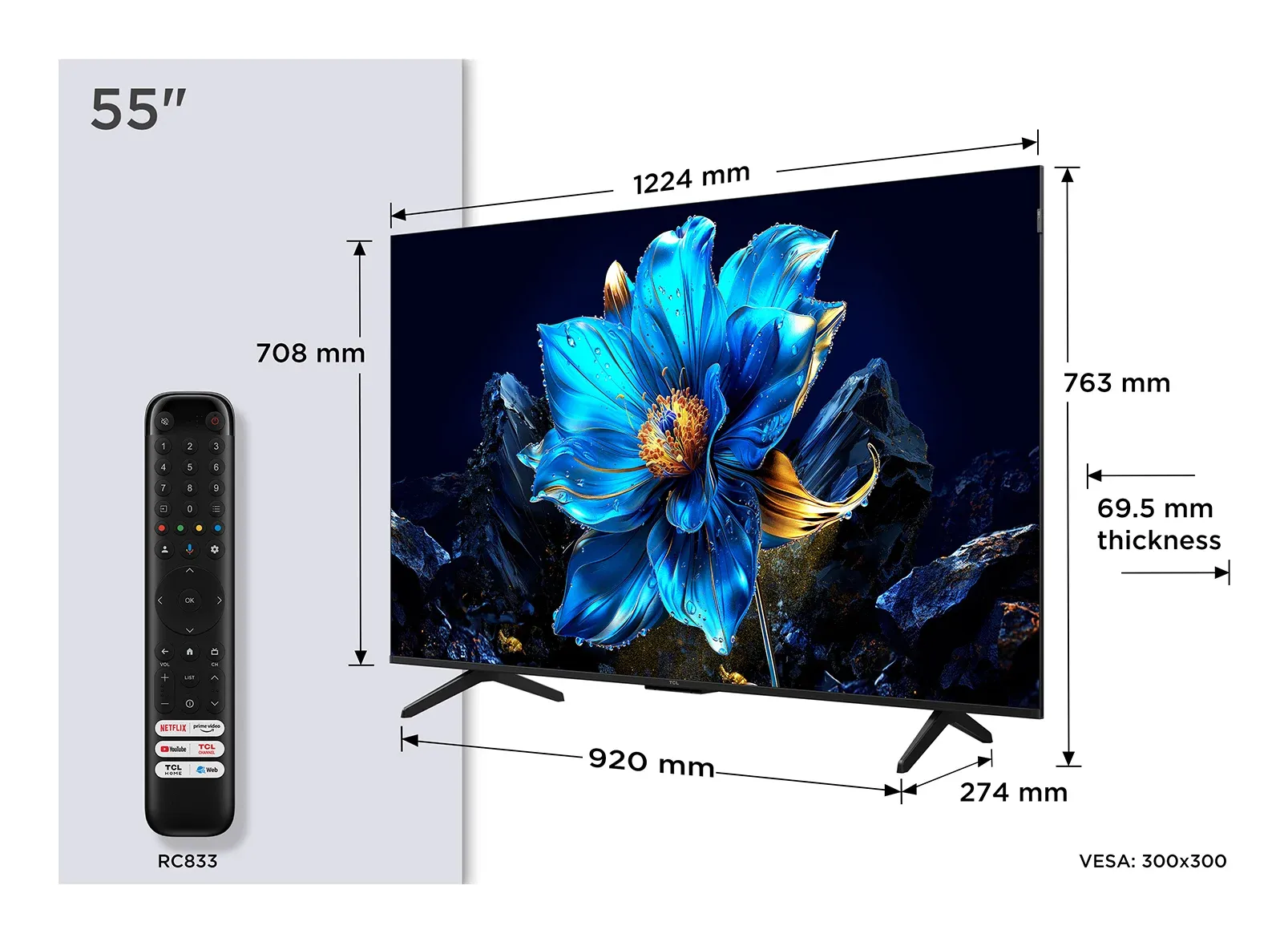 Tcl P7k 55p7k Tv 139,7 Cm (55") 4k Ultra Hd Smart Tv Wifi Métallique 450 Cd/m²