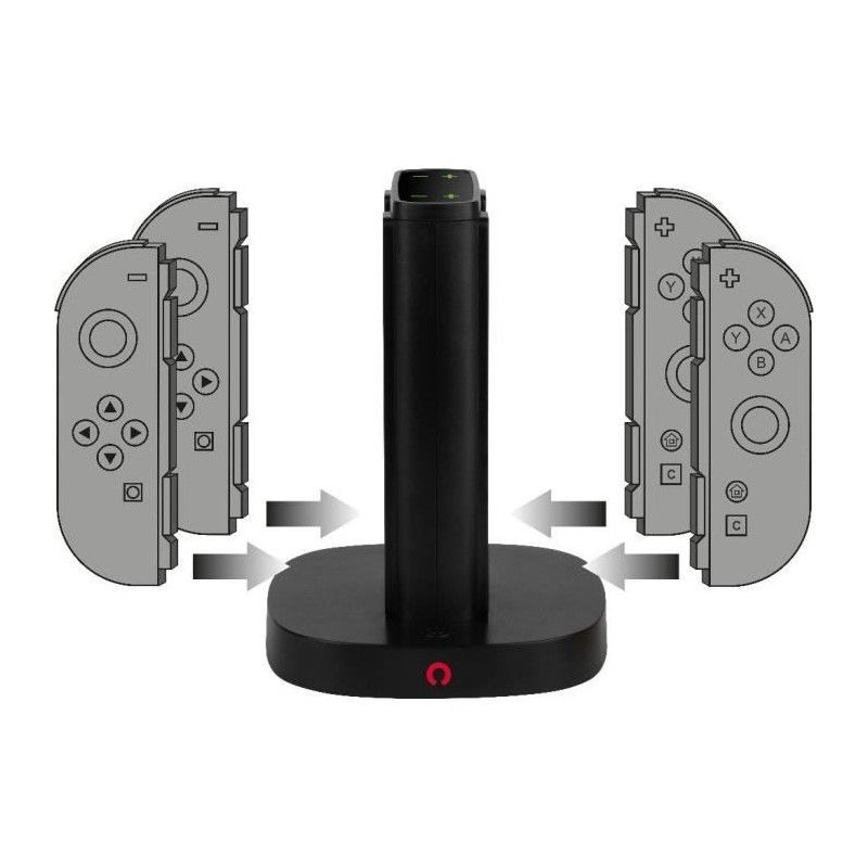 Station De Rechargement - Konix - 2 Paires De Manettes Joy-con - Indicateur De Charge Led - Connexion Usb-a - Noir