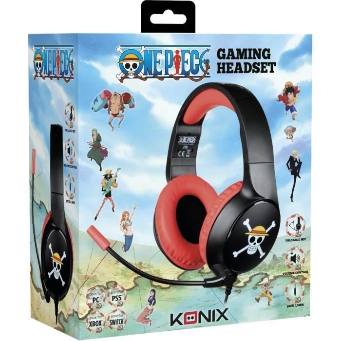 Casque Gaming Filaire - One Piece - Pc, Ps4, Ps5, Switch Et Xbox - Microphone - Câble 1,5 M - Prise Jack 3,5 Mm - Luffy